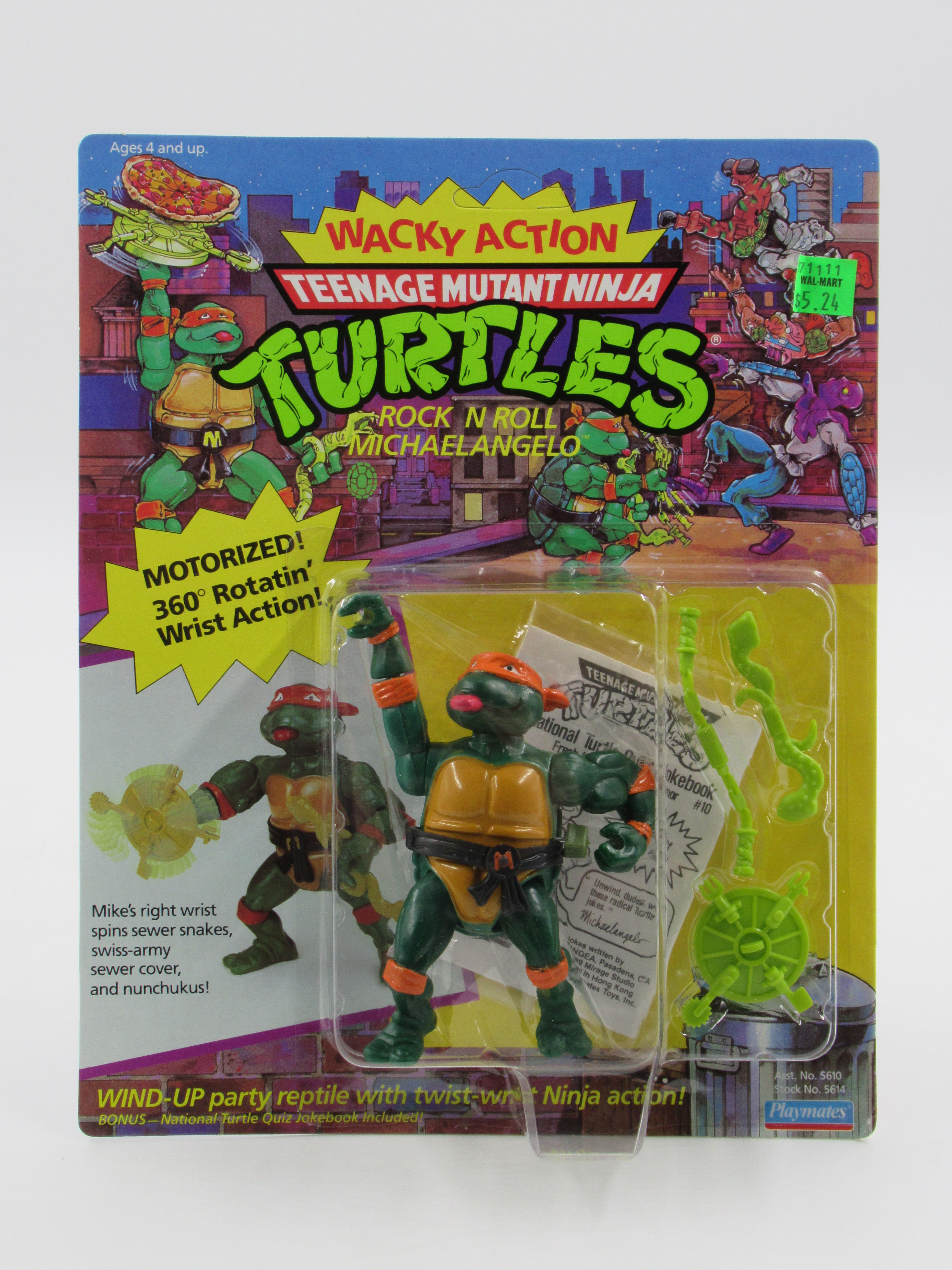 Teenage Mutant Ninja Turtles Rock N Roll Michaelangelo Wacky Action 4.5" Figure TMNTs - Playmates (1989)